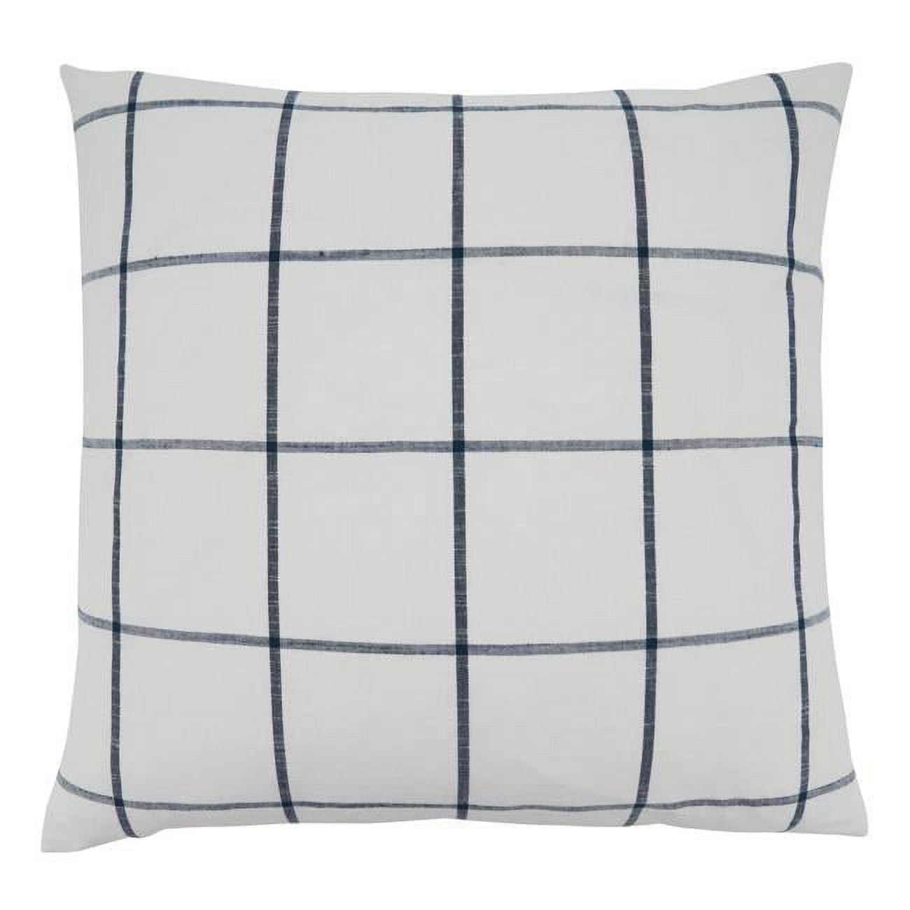 White and Blue Cotton Plaid 20" Square Pillow Cover