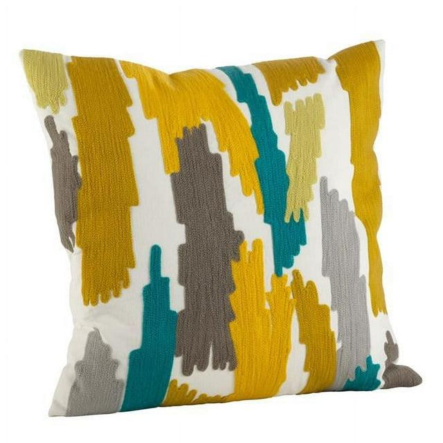 20"x20" Embroidered Brushstroke Design Throw Pillow Lime Haze - Saro Lifestyle: Contemporary Cotton Decor with Duck Down & Polyester Fill