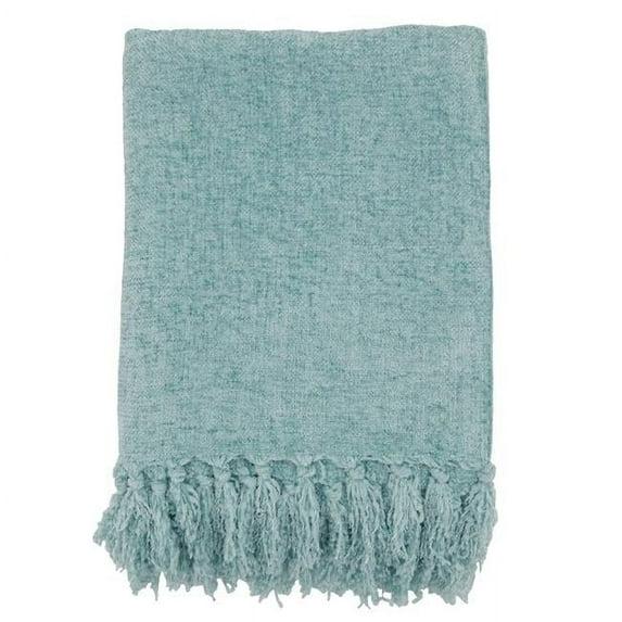 50"x60" Chenille Throw Blanket with Fringed Edges Aqua - Saro Lifestyle: Soft, Cozy for Couch, Woven Polyester