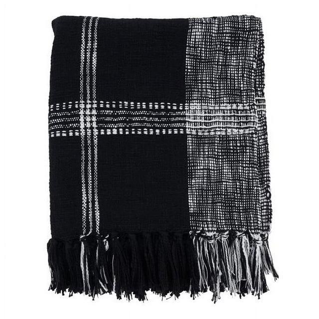 50"x70" Oversized Plaid Cotton Throw Blanket Black - Saro Lifestyle: Traditional Style, Hand Wash, Year Round Comfort