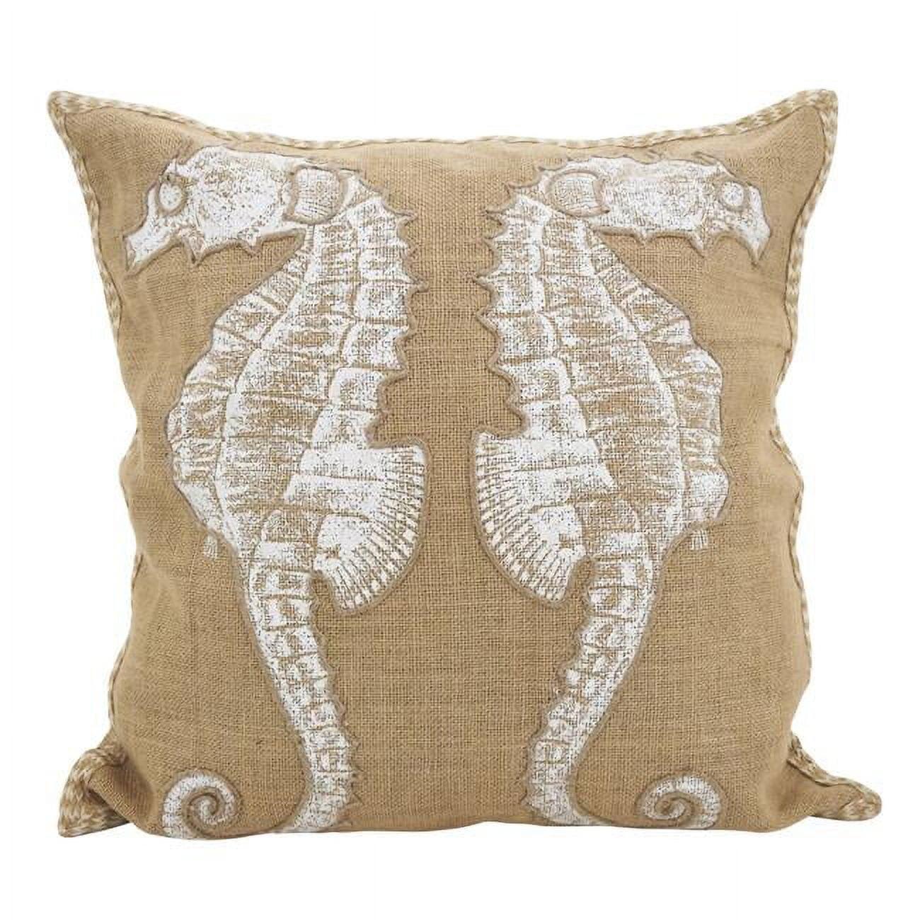 Beige Jute 20" Square Seahorse Throw Pillow