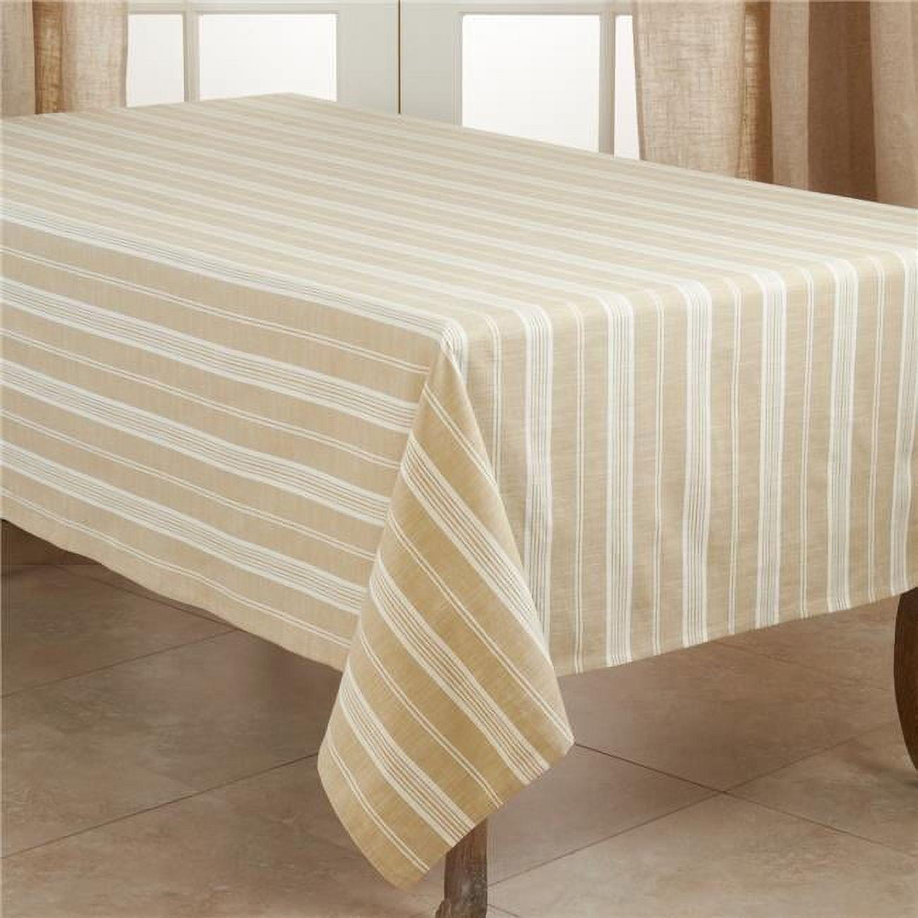 104" x 65" Beige Cotton Striped Rectangular Tablecloth