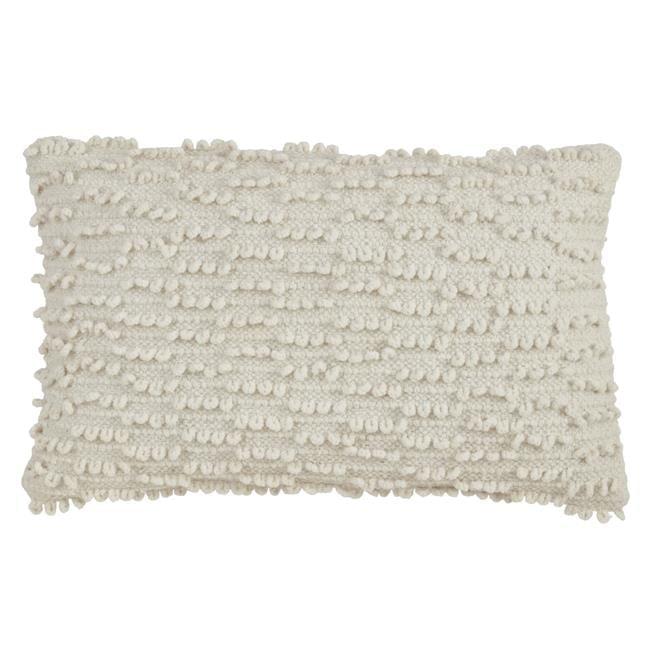 12"x20" Oversize Down Filled Nubby Lumbar Throw Pillow Ivory - Saro Lifestyle: Soft Cotton, Zipper Closure