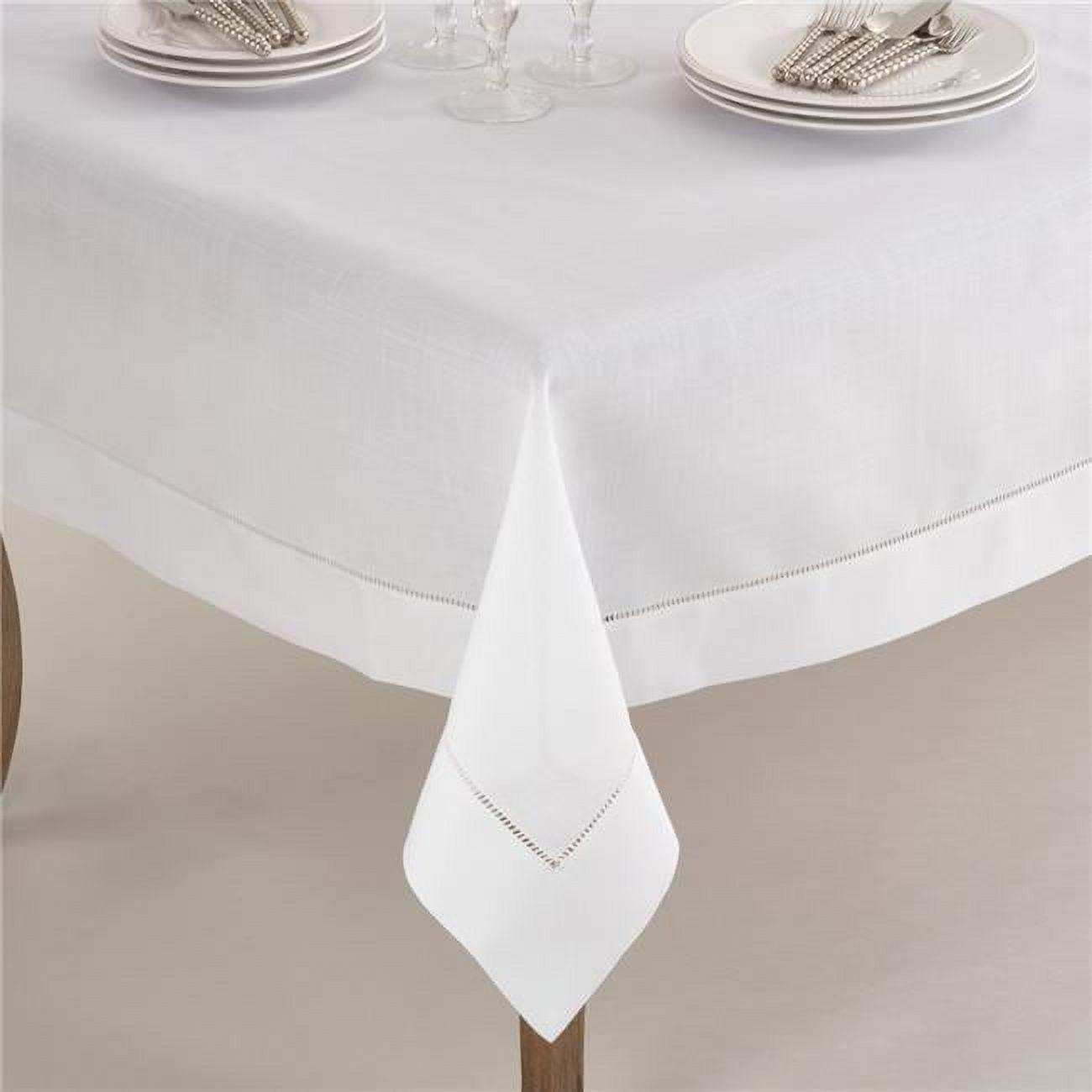 60"x60" Square Tablecloth with Hemstitch Border Design White - Saro Lifestyle: Elegant, Machine Washable, Polyester