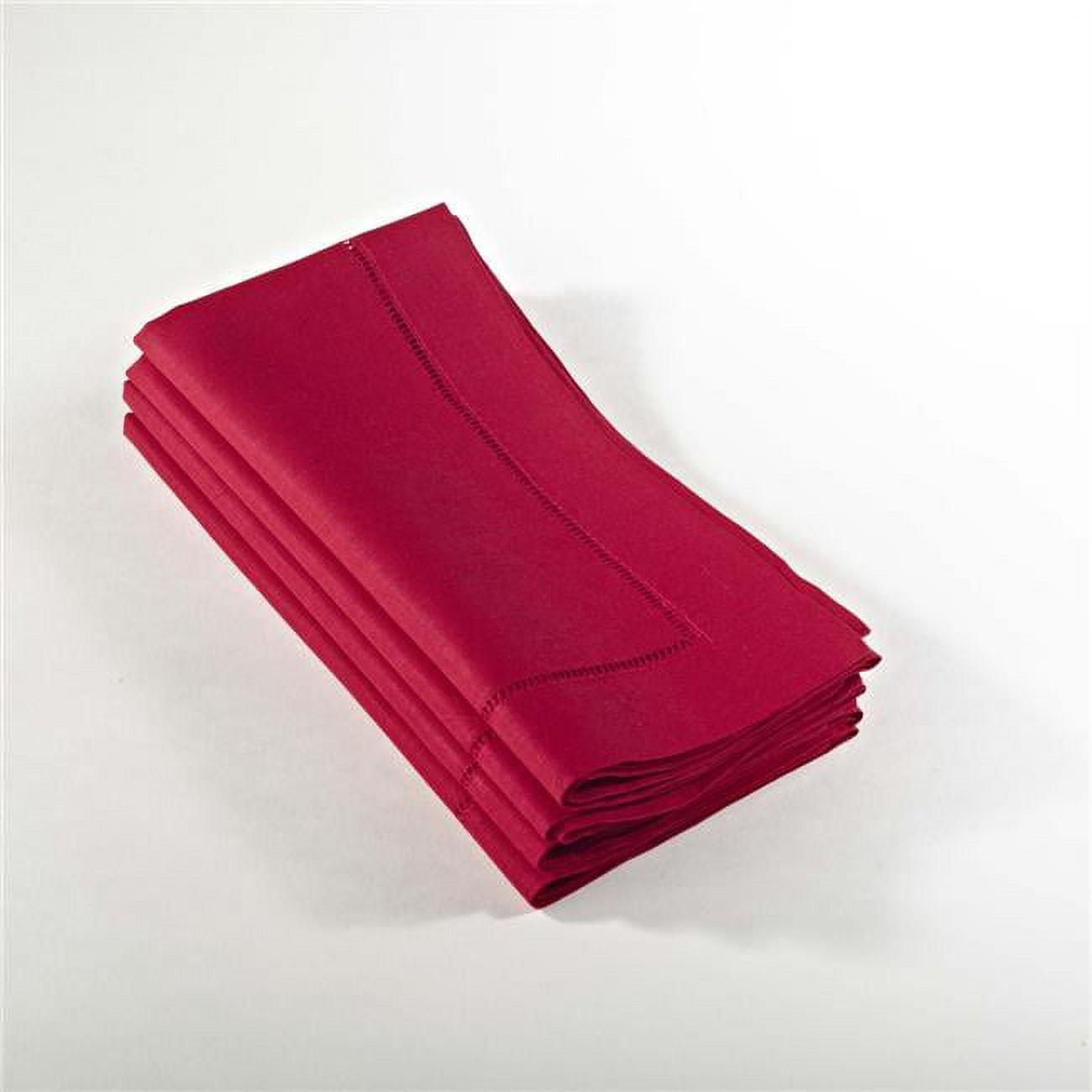 SARO 6100C.R20S 20 in. Square Hemstitched Dinner Napkin - Red  Set of 4