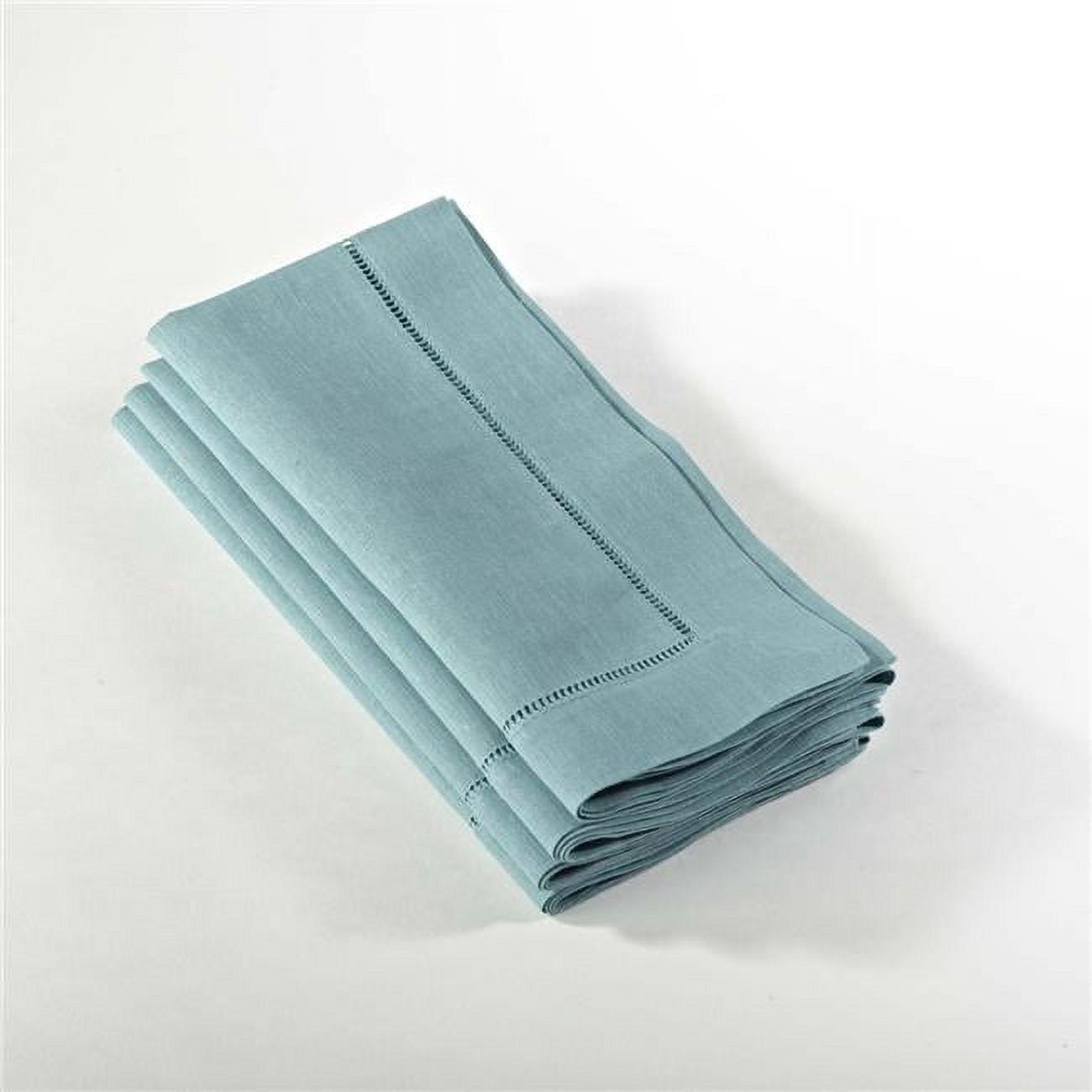 Sea Green Linen Cotton Hemstitched Dinner Napkins, Set of 4