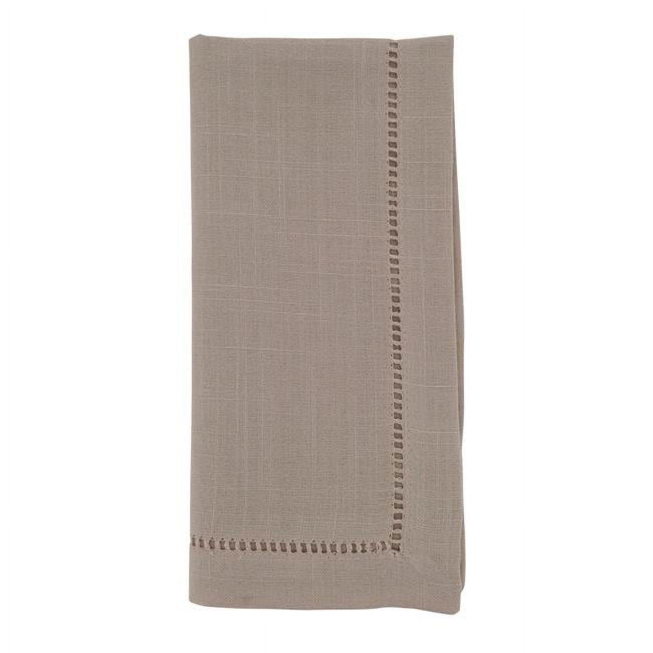 SARO 6308.T20S 20 in. Square Classic Hemstitch Border Dinner Napkin  Tan - Set of 12