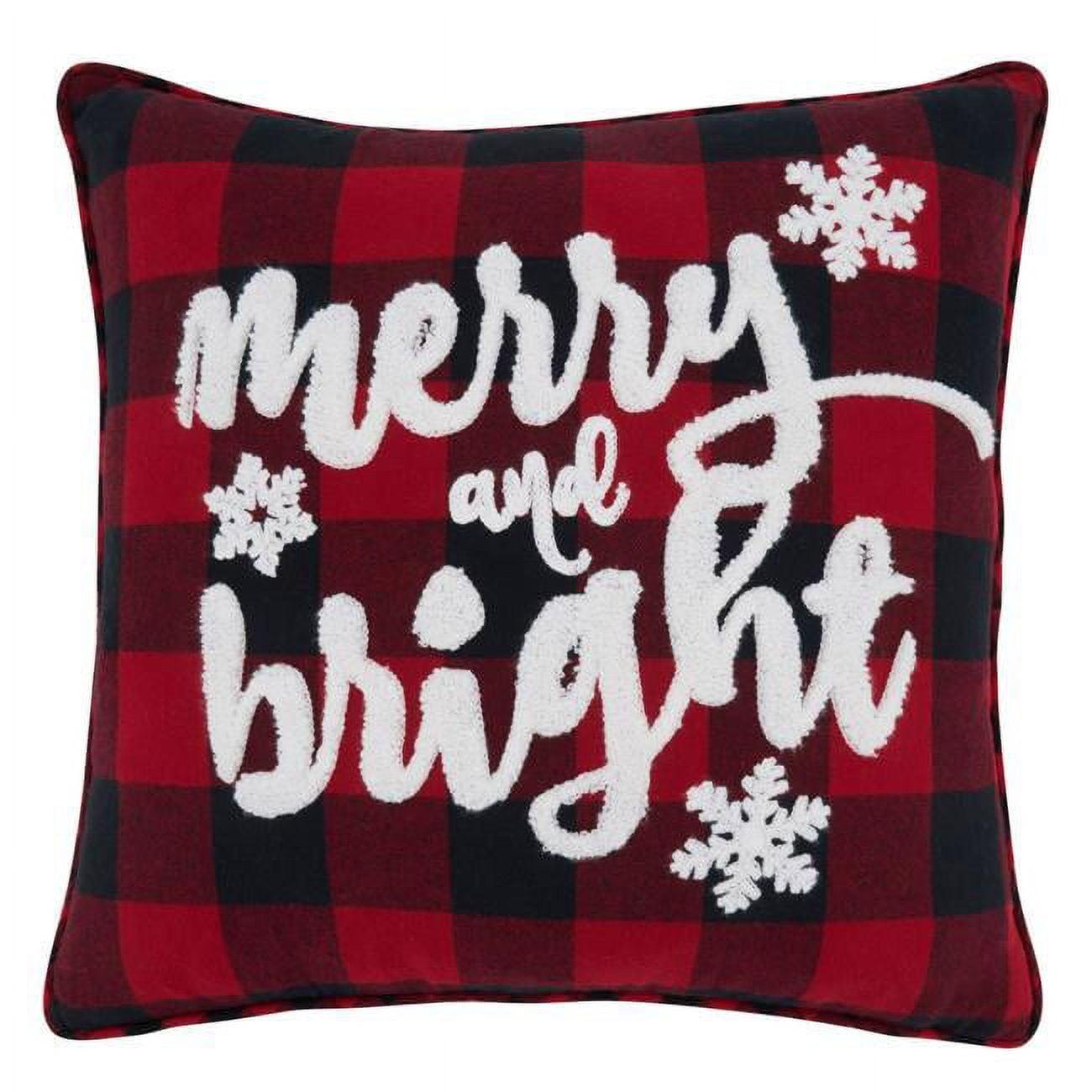 SARO 6622.R16SC 16 in. Square Red Buffalo Plaid Merry & Bright Pillow Cover