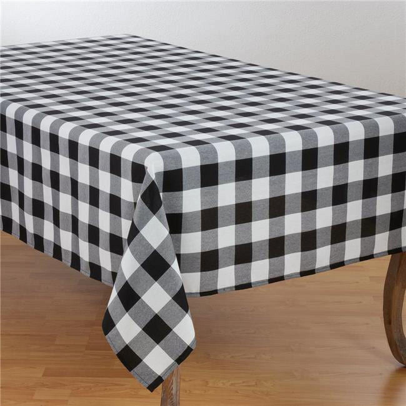 Black and White Cotton Blend Buffalo Plaid Rectangular Tablecloth