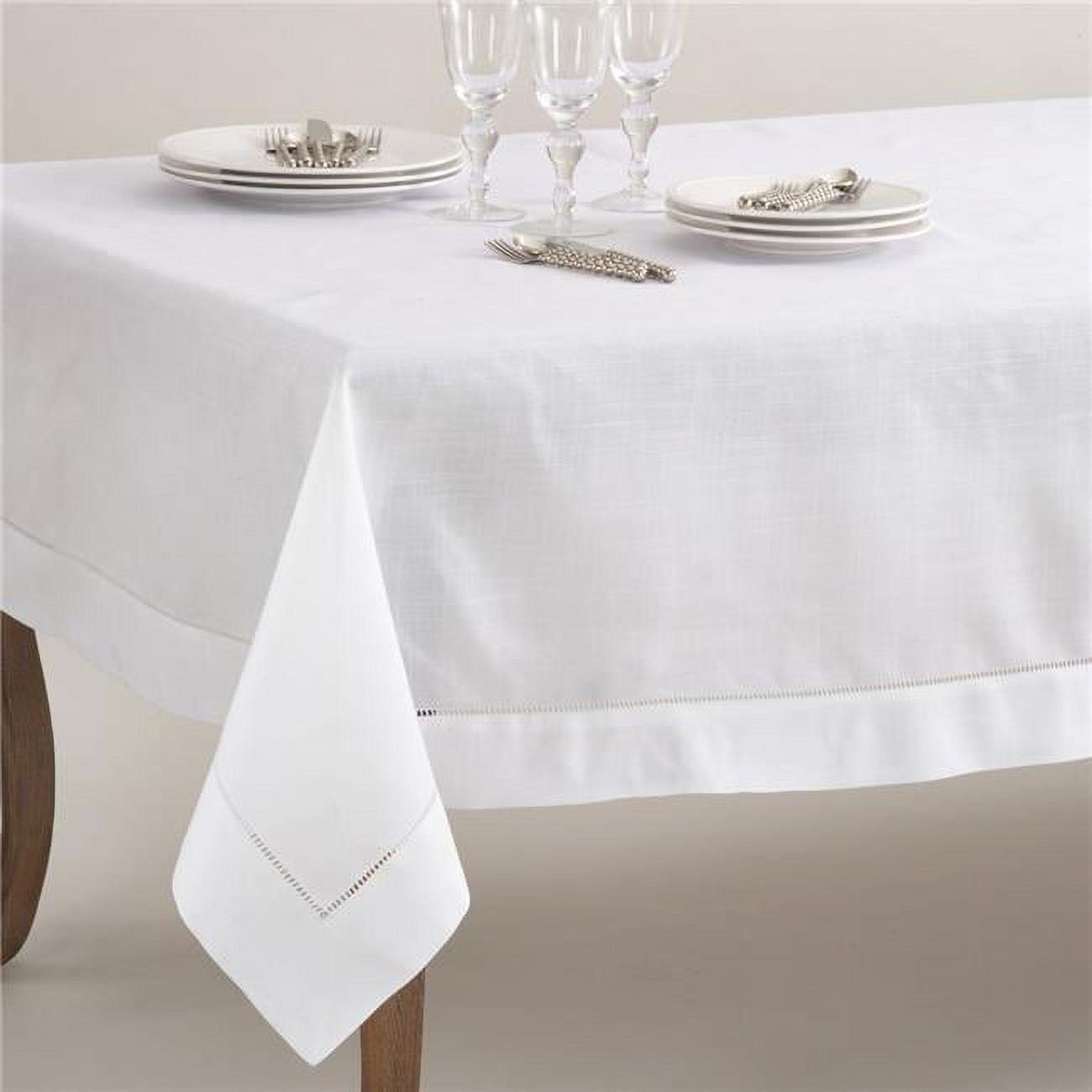 Elegant Rectangular Hemstitched Fabric Tablecloth 70" x 120" White