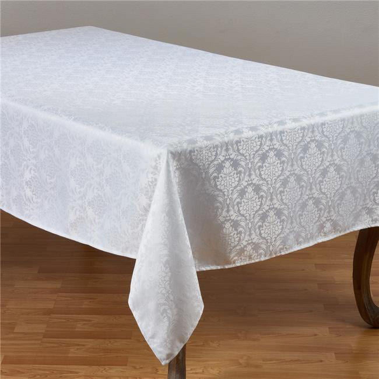 SARO  70 x 140 in. Rectangle White Damask Tablecloth