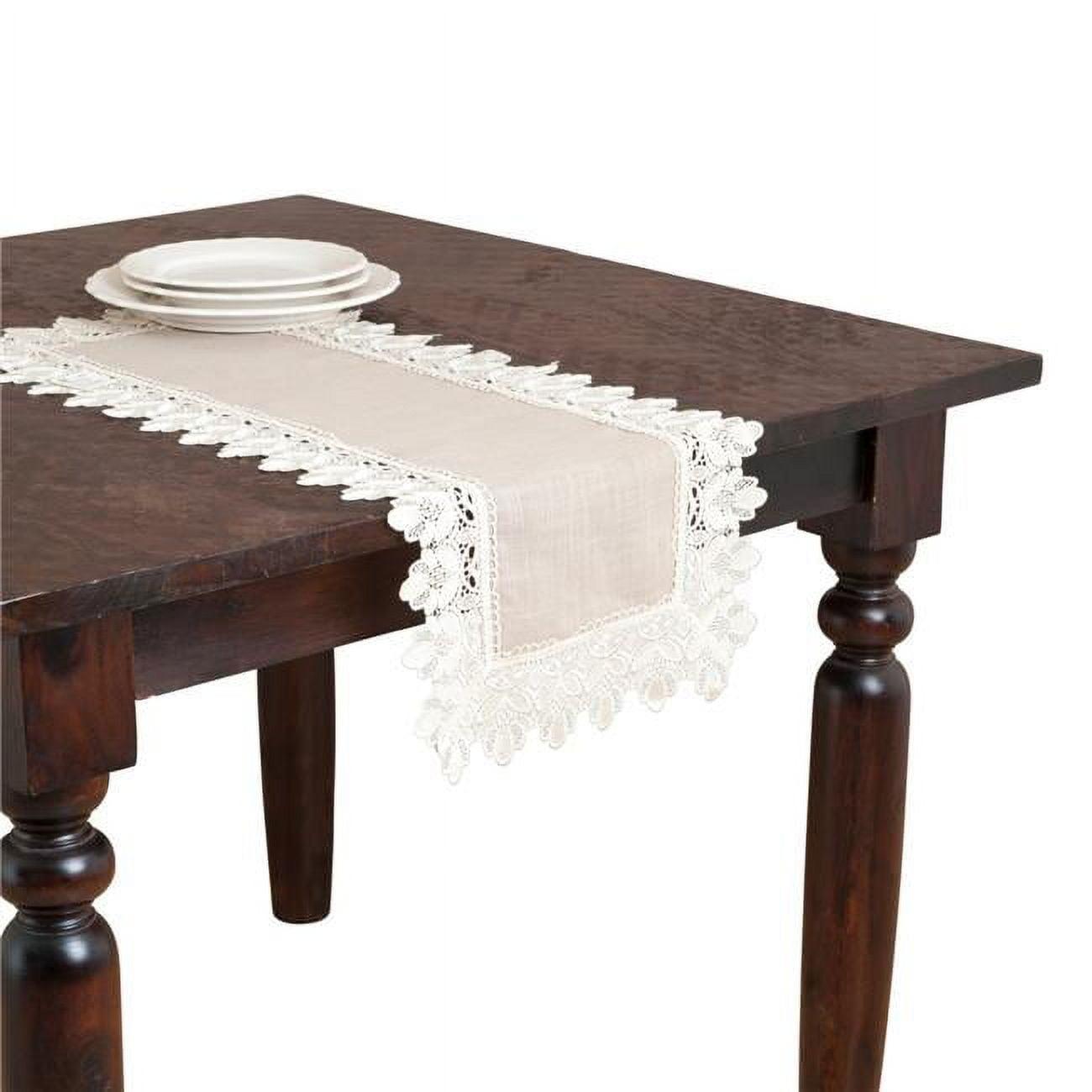 Saro Lifestyle Dining Table Runner With Laced Trim, Taupe, 16" x 72"