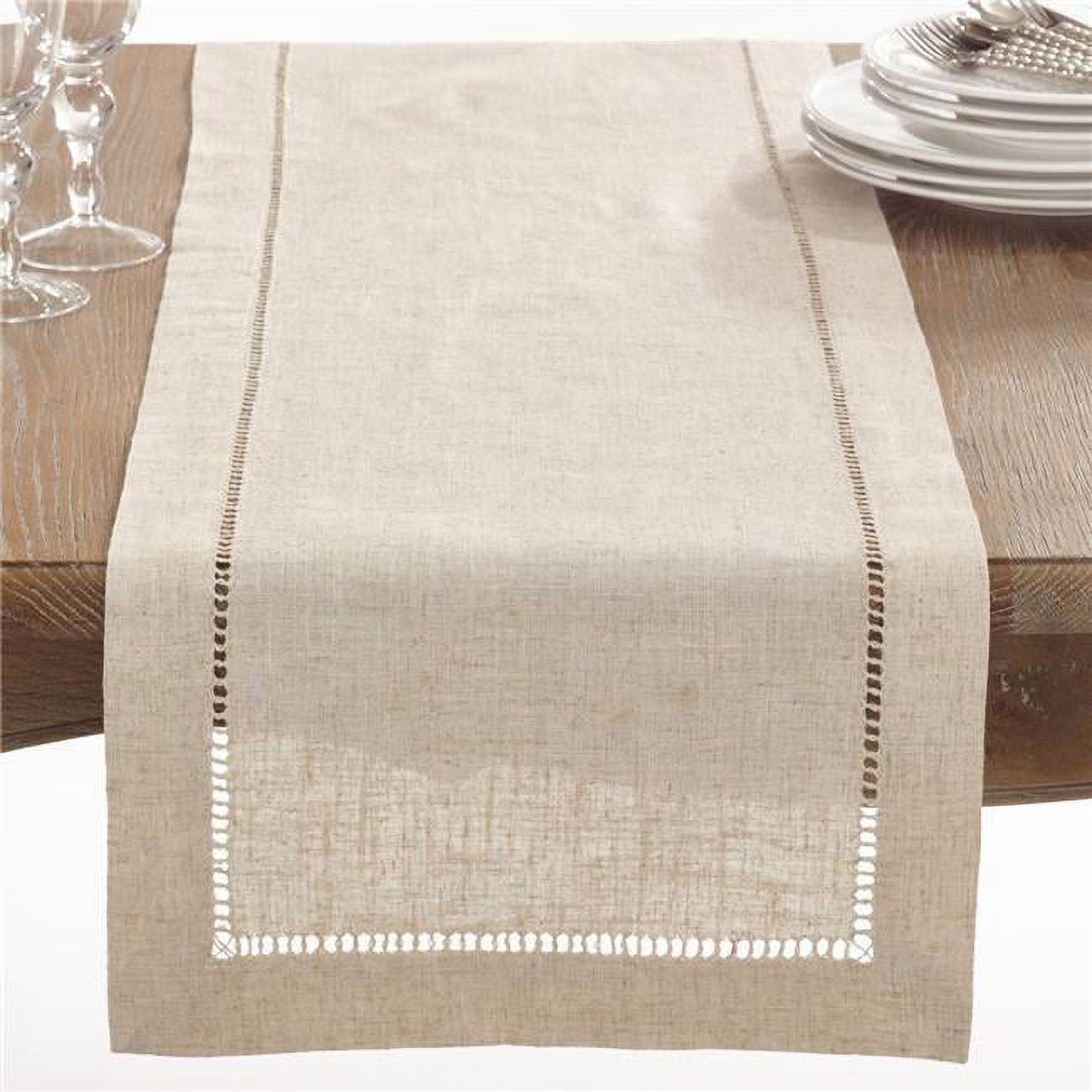 Natural Hemstitched Linen Blend Table Runner, 16" x 72"