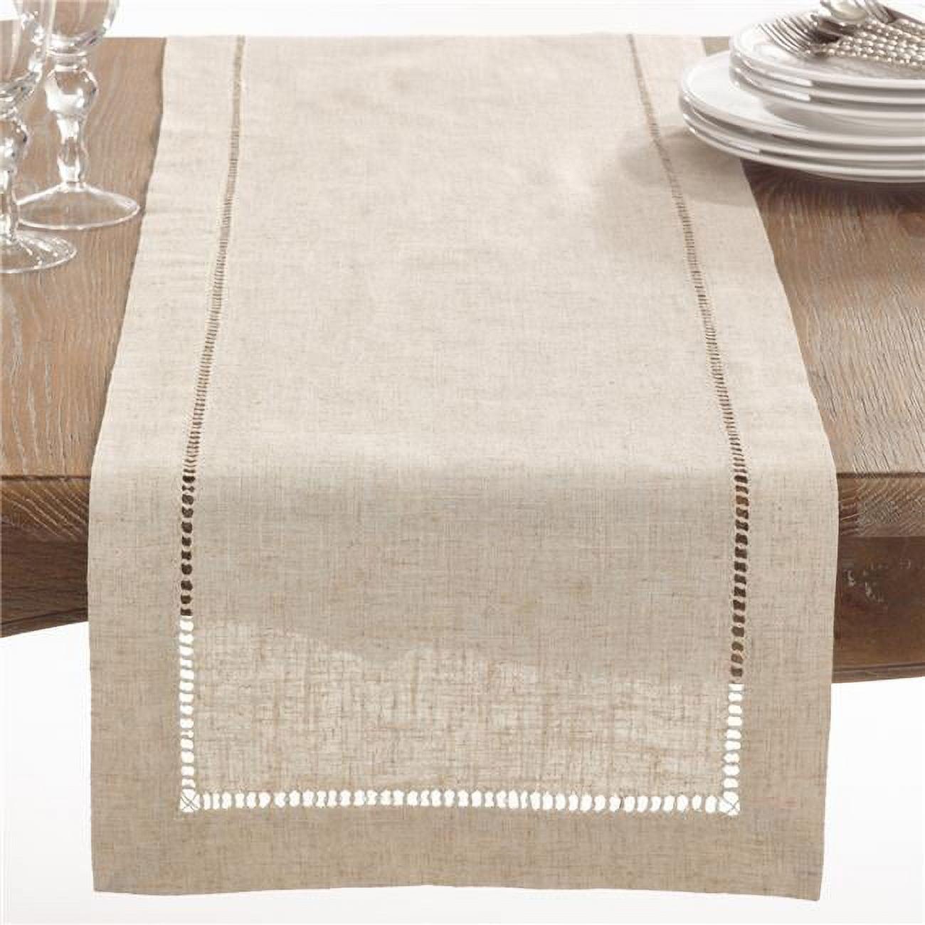 Natural Beige Polyester Hemstitch Border Table Runner 14.5" x 19"