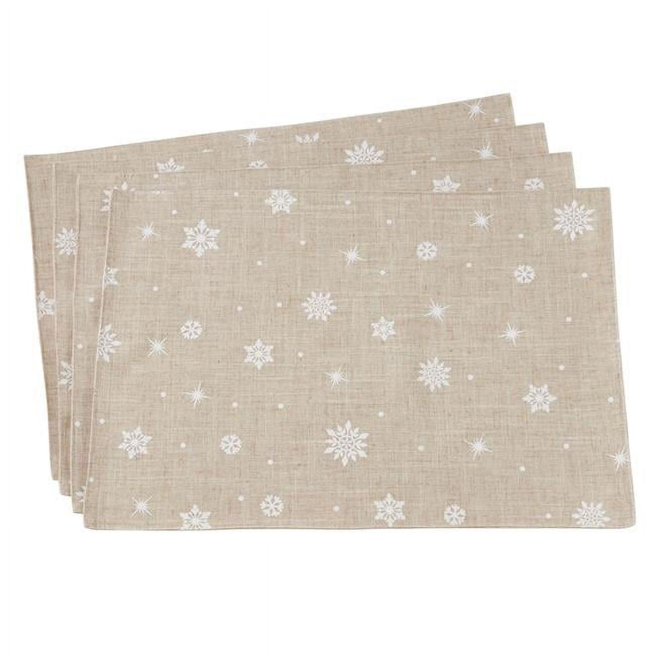 Saro Lifestyle Poly And Linen Blend Christmas Placemats With Snowflake Design (Set of 4), 13"x19", Beige