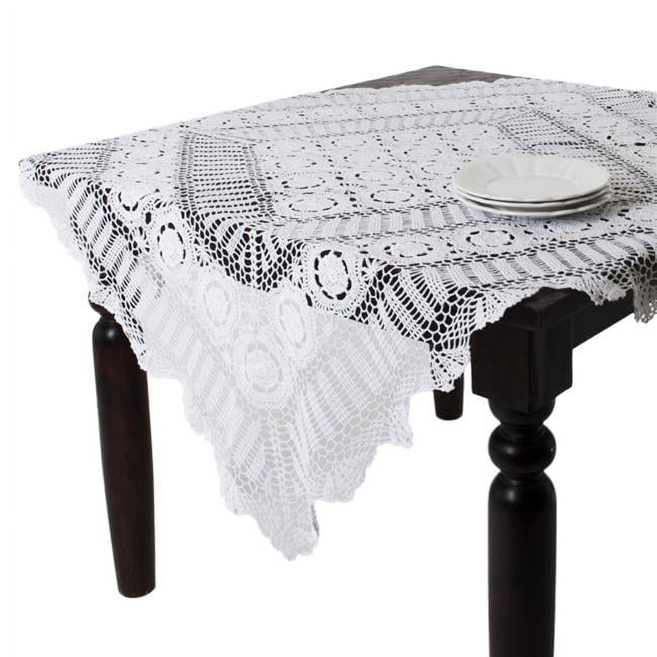 Handmade White Crochet Cotton Lace Tablecloth, 54-Inch Square