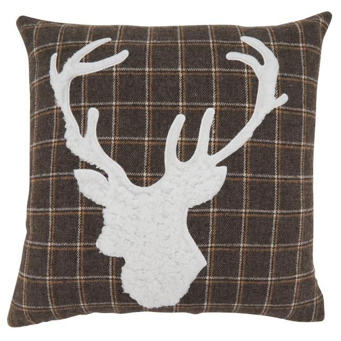 Brown Plaid Reindeer Euro Pillow Cover, 18" Square