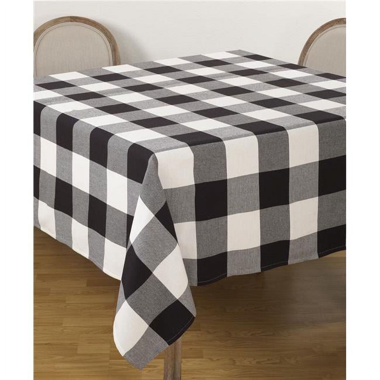 70" Square Black and White Cotton Plaid Tablecloth