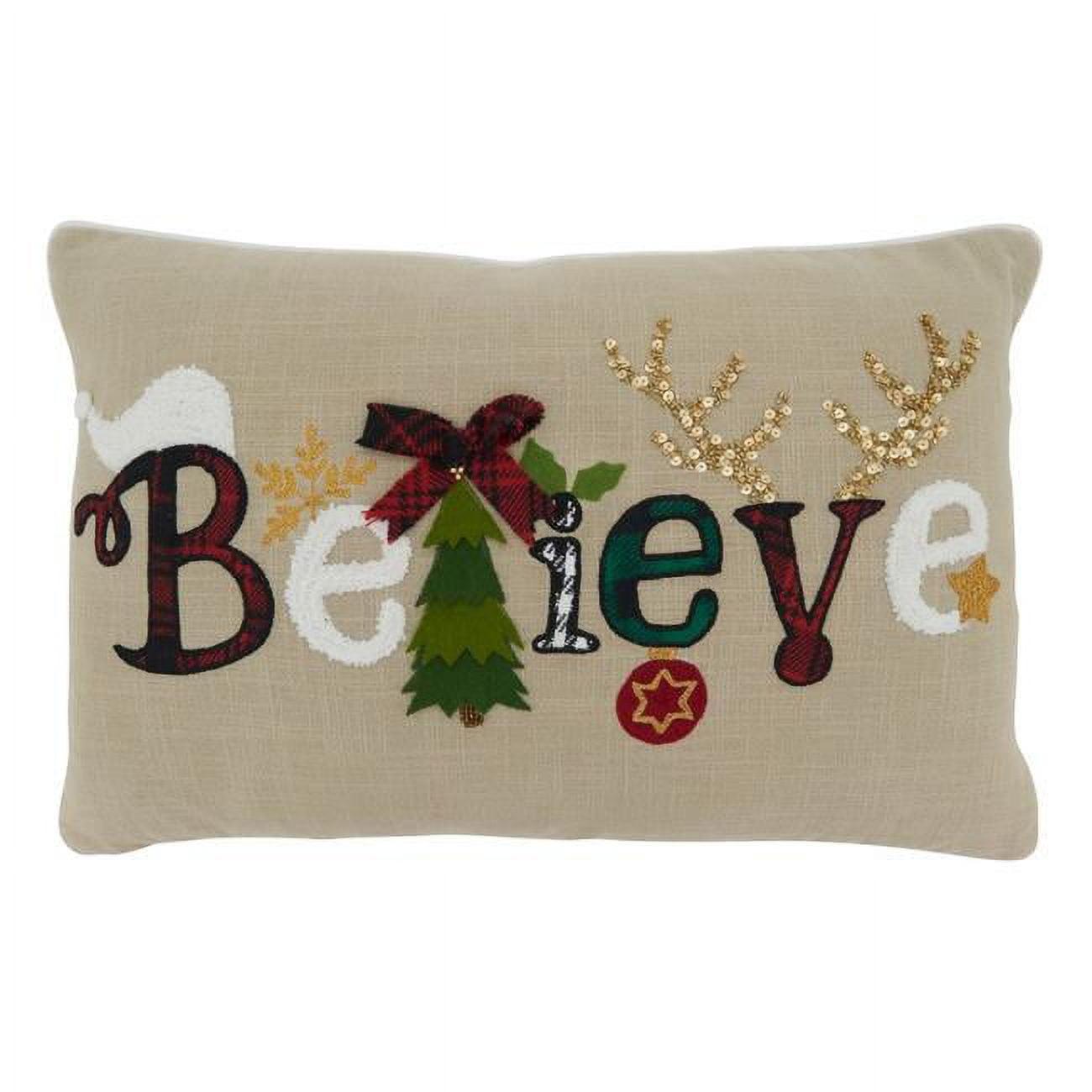 14"x22" Oversize 'Believe' Poly Filled Lumbar Throw Pillow - Saro Lifestyle