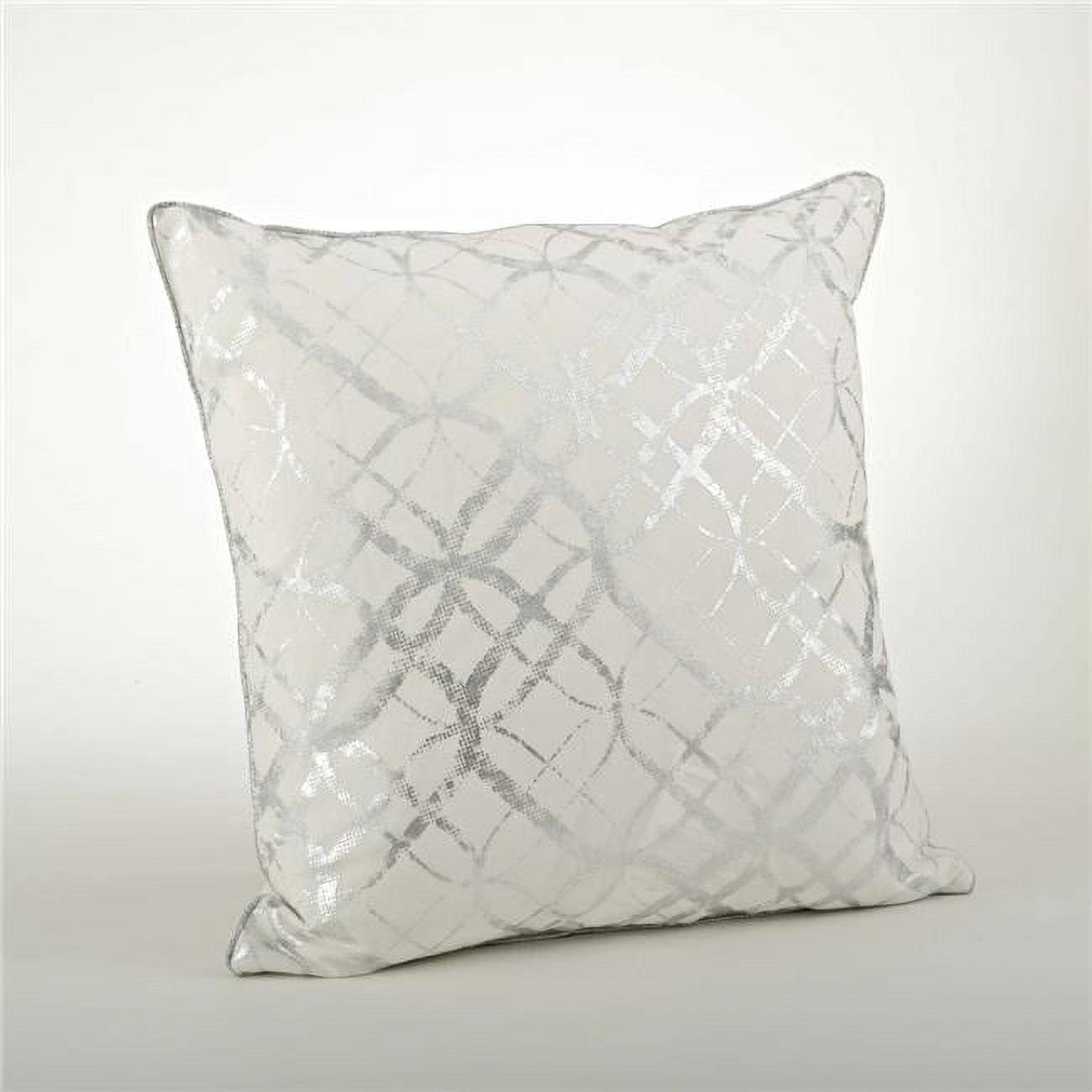 Silver Embroidered Metallic Foil Print Square Cotton Pillow