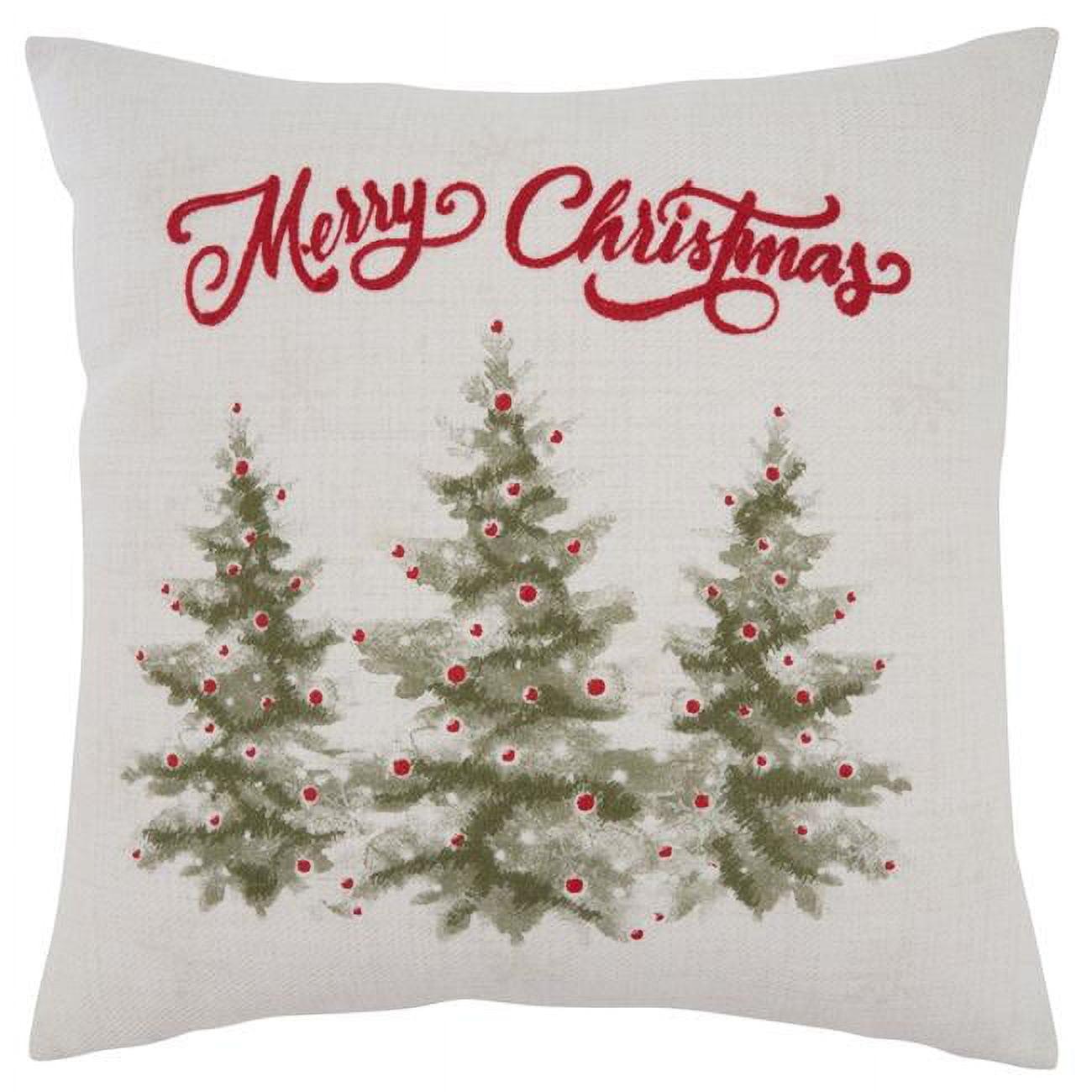 Natural Embroidered Merry Christmas Trees 18" Square Pillow Cover