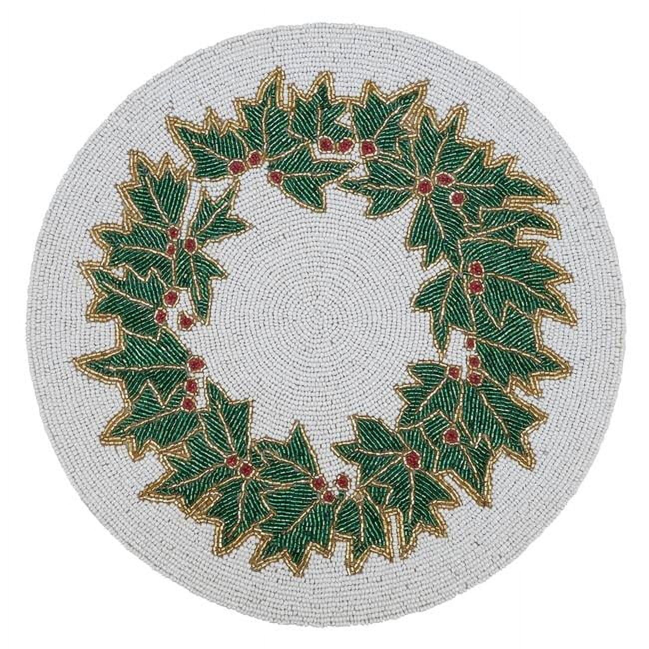 Saro Lifestyle Beaded Christmas Trees Placemat, 15" Round, White/Green (Set of 4)