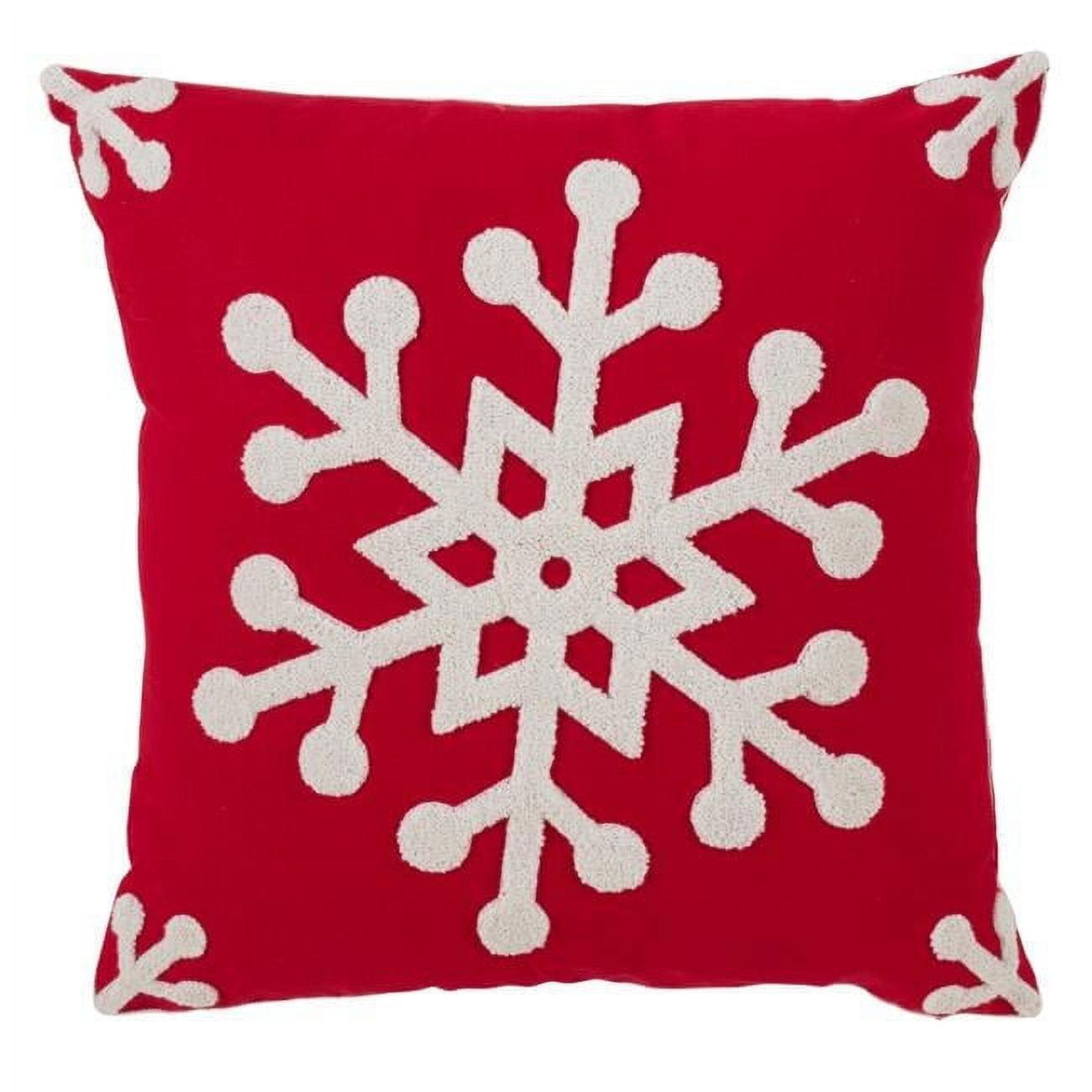 Red and White Snowflake Square Throw Pillow with Down Filling