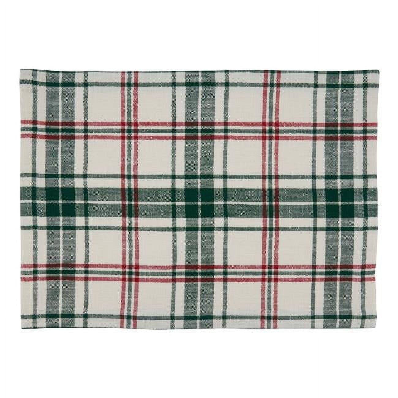 Saro Lifestyle Plaid Placemat, 14"x20" Oblong, White/Green (Set of 4)