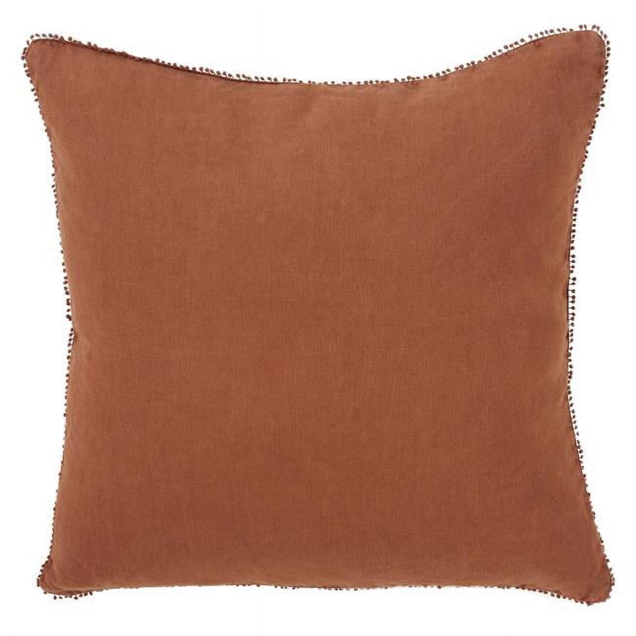 Terracotta Linen 27" Square Pom-Pom Throw Pillow