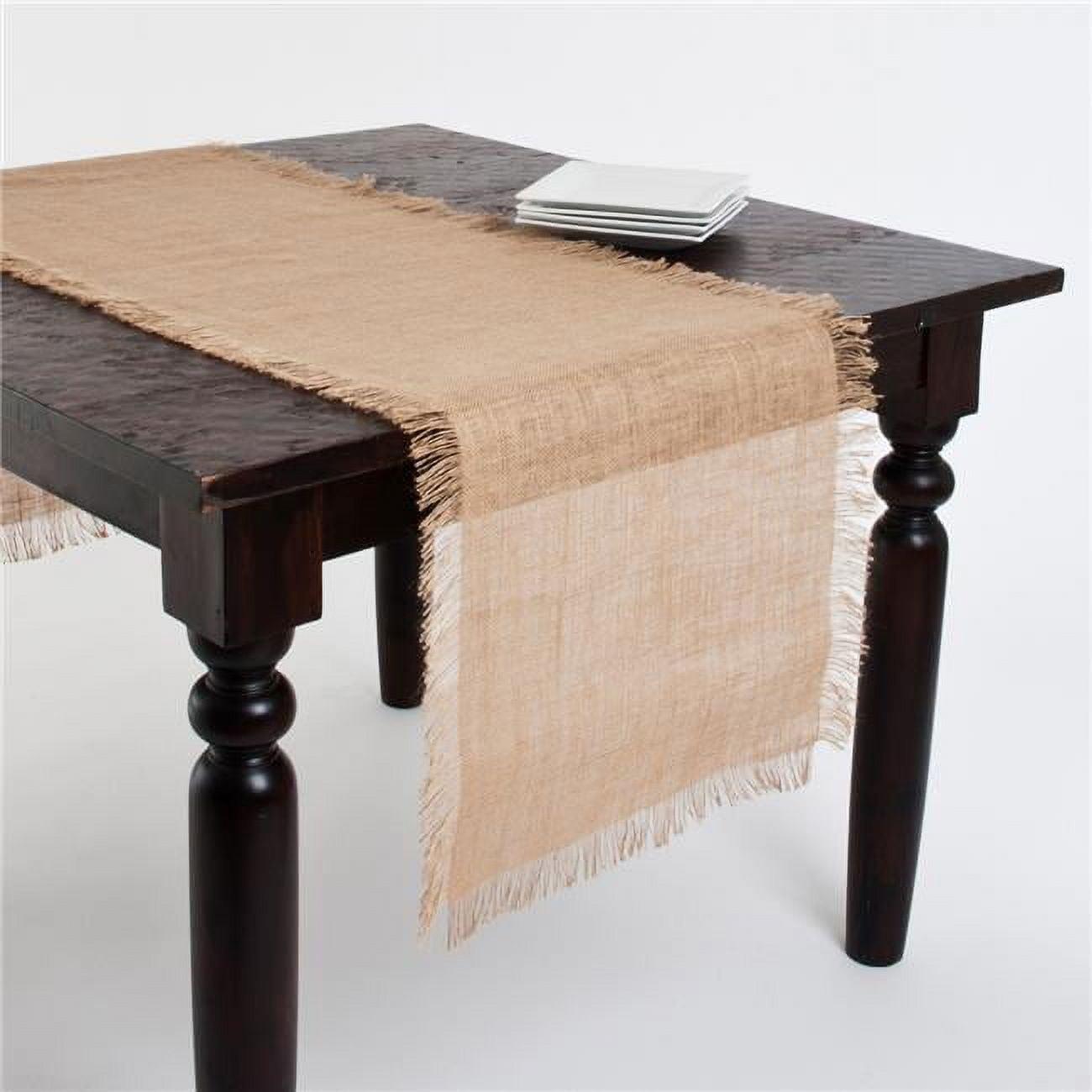 Natural Fringed Jute Table Runner 20"x70" with Woven Texture