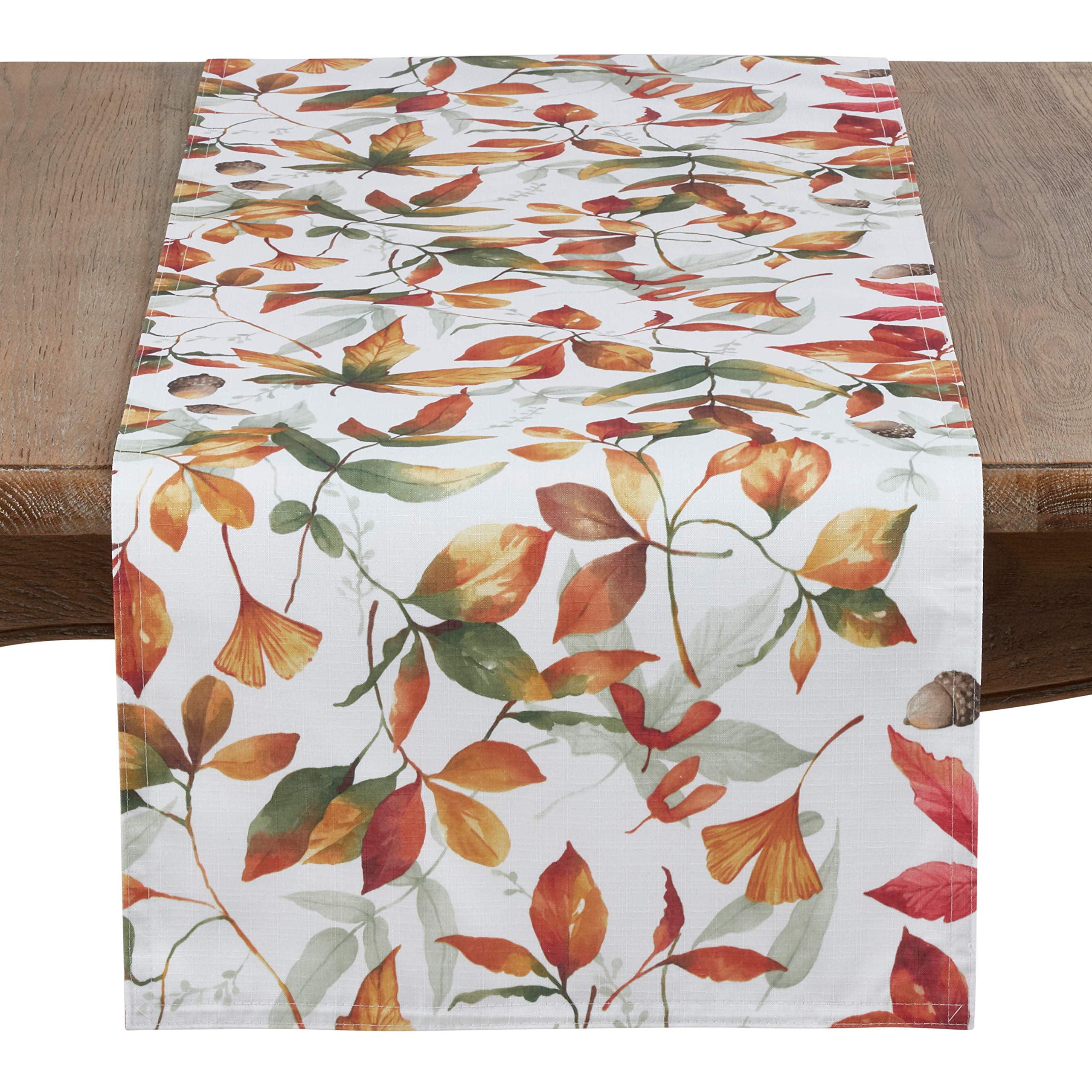 Saro Lifestyle Fall Leaf Patterned Poly Table Runner