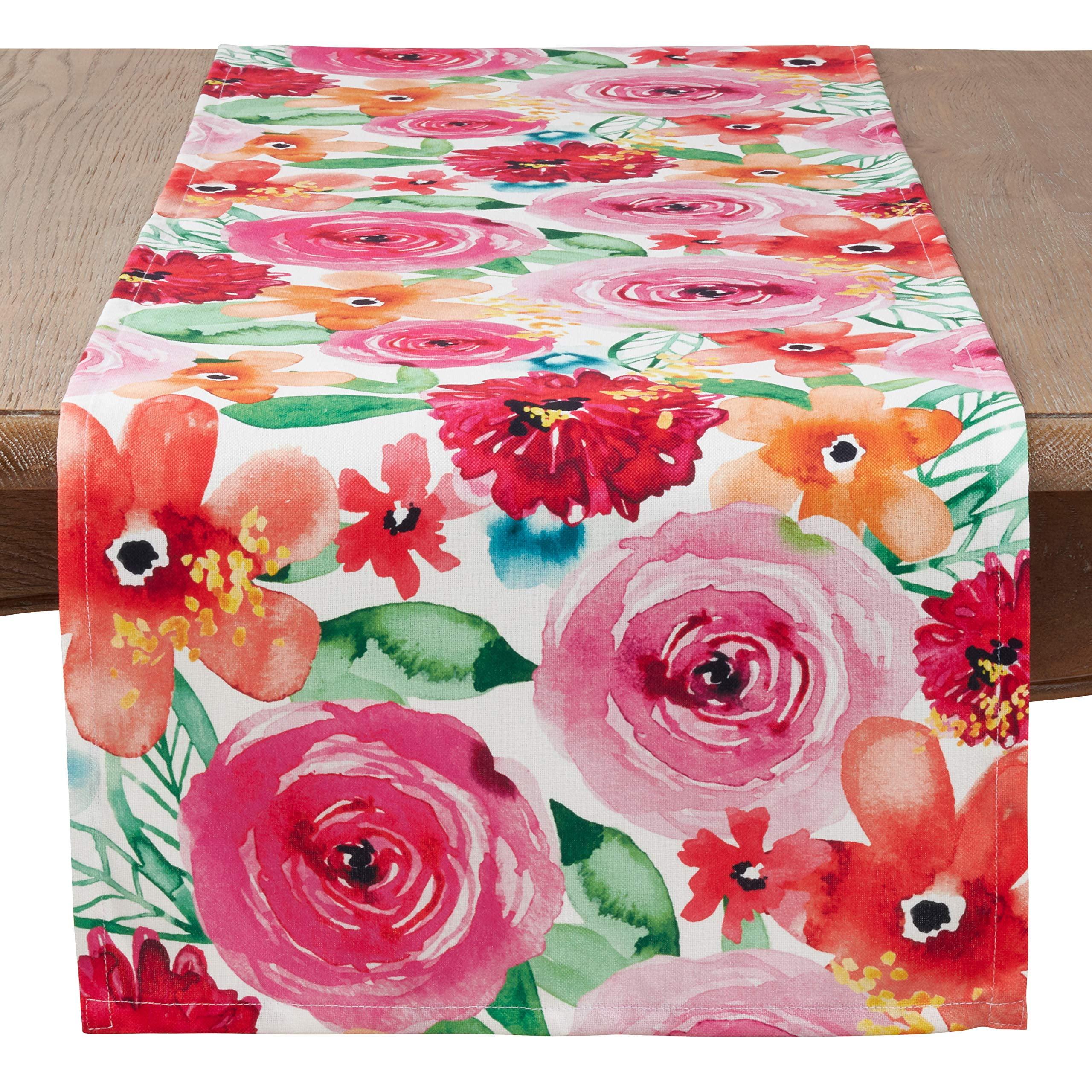 Colorful Floral Blossom Polyester Table Runner