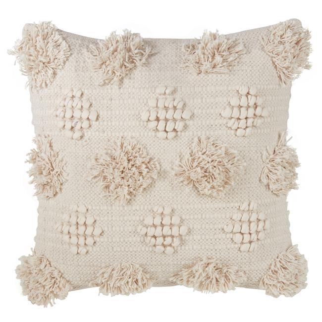 Ivory Moroccan Tufted Cotton Square Throw Pillow