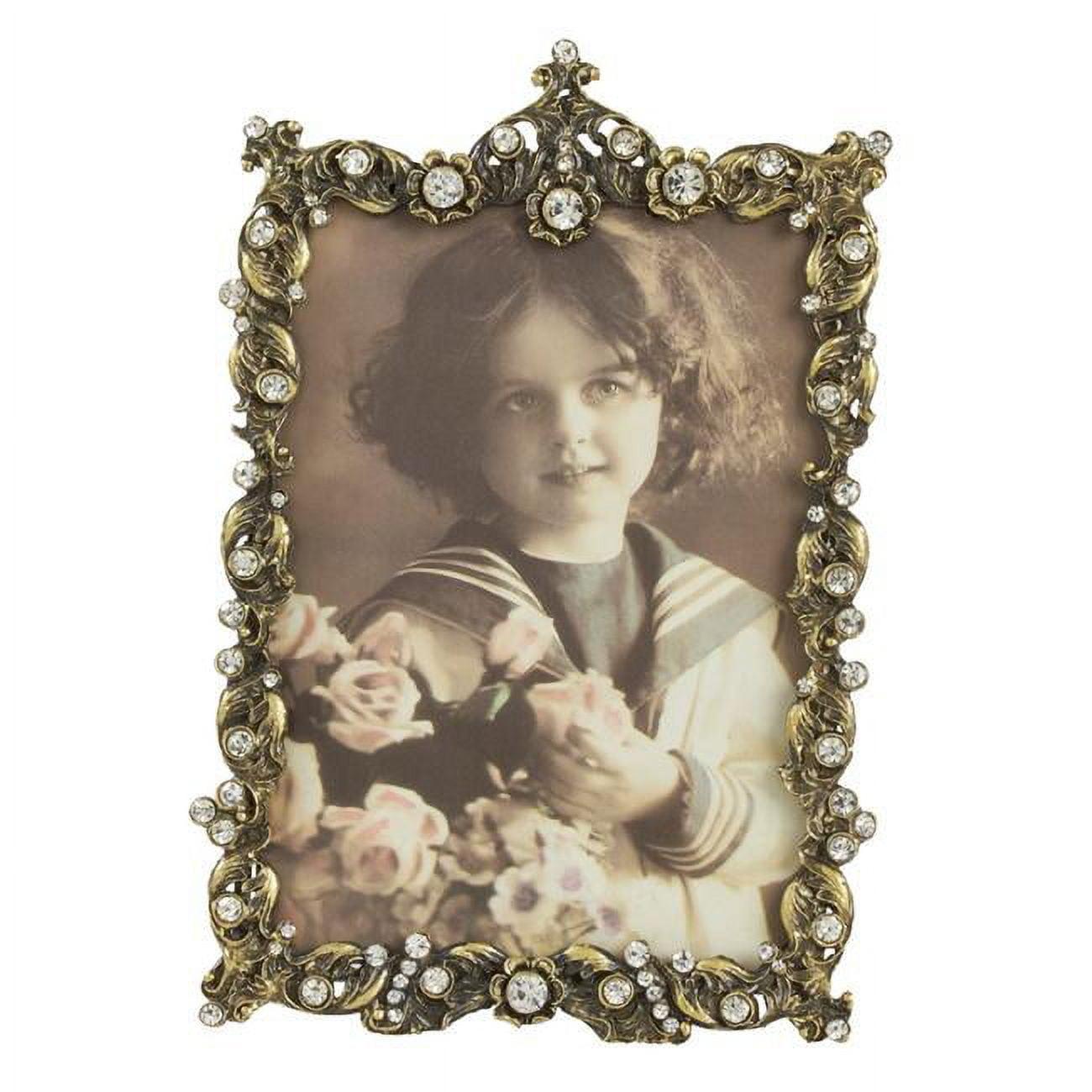 Clear Jeweled Zinc and Pewter Photo Frame with Wavy Borders
