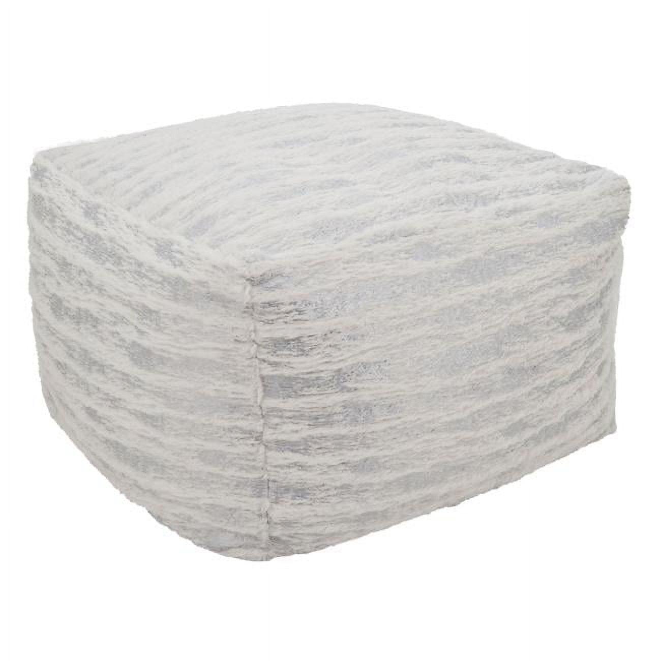 Silver Foil Print Faux Fur Pouf, 24" x 24" x 16"