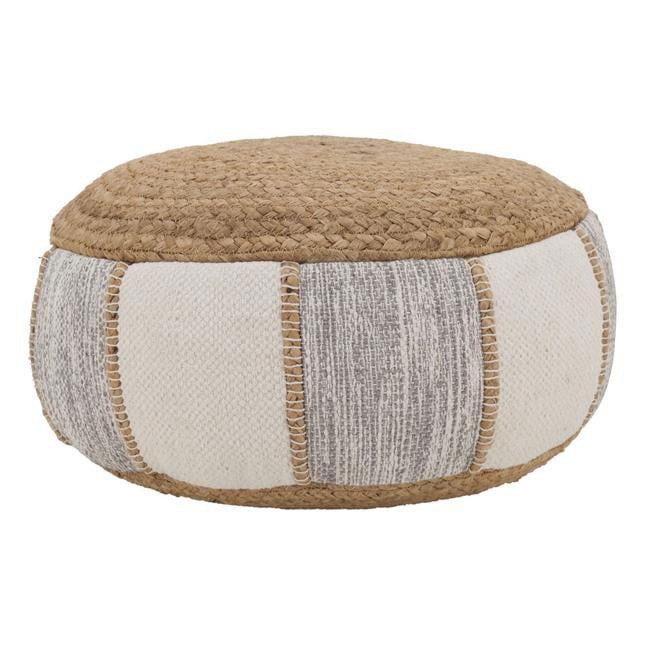 Natural Jute and Cotton Round Woven Pouf, 24"x16"