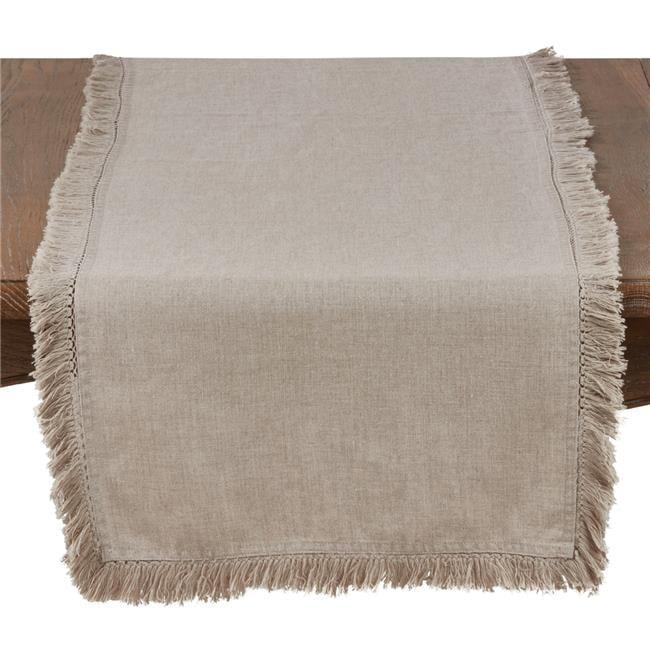 72"x16" Linen Stonewashed Fringe Table Runner Natural - Saro Lifestyle: Machine Washable, Non-Woven Fabric, Rectangular Shape