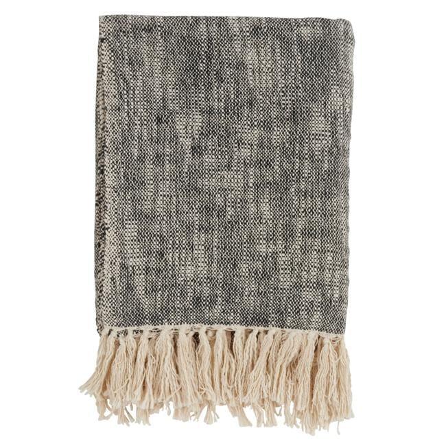 50"x60" Solid Throw Blanket with Tassels Black - Saro Lifestyle: Cotton Weave, Machine Washable, Cozy for Sofa or Bed