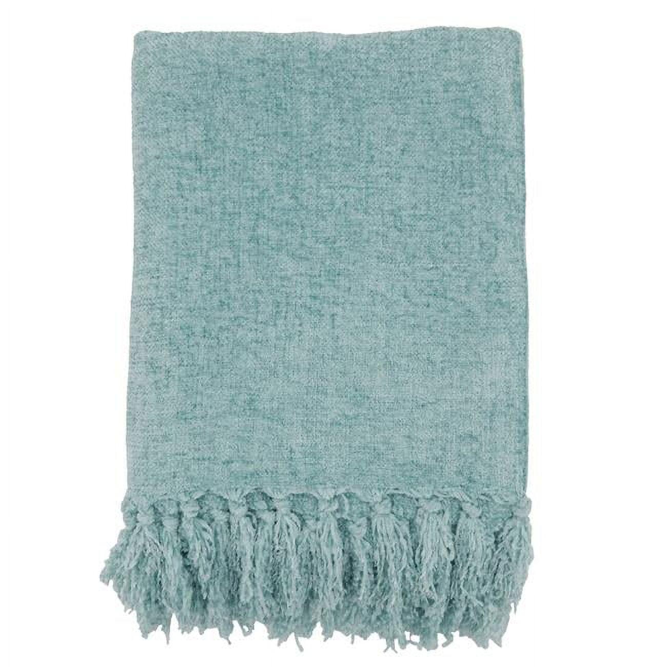 50"x60" Chenille Throw Blanket with Fringed Edges Aqua - Saro Lifestyle: Soft, Cozy for Couch, Woven Polyester