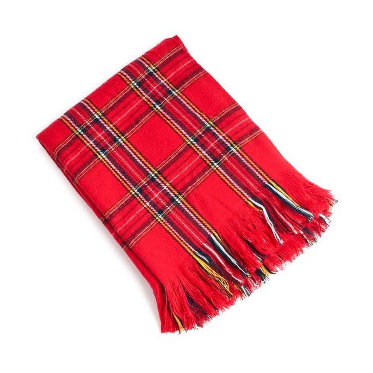 Classic Red Plaid Woven Throw Blanket with Fringe