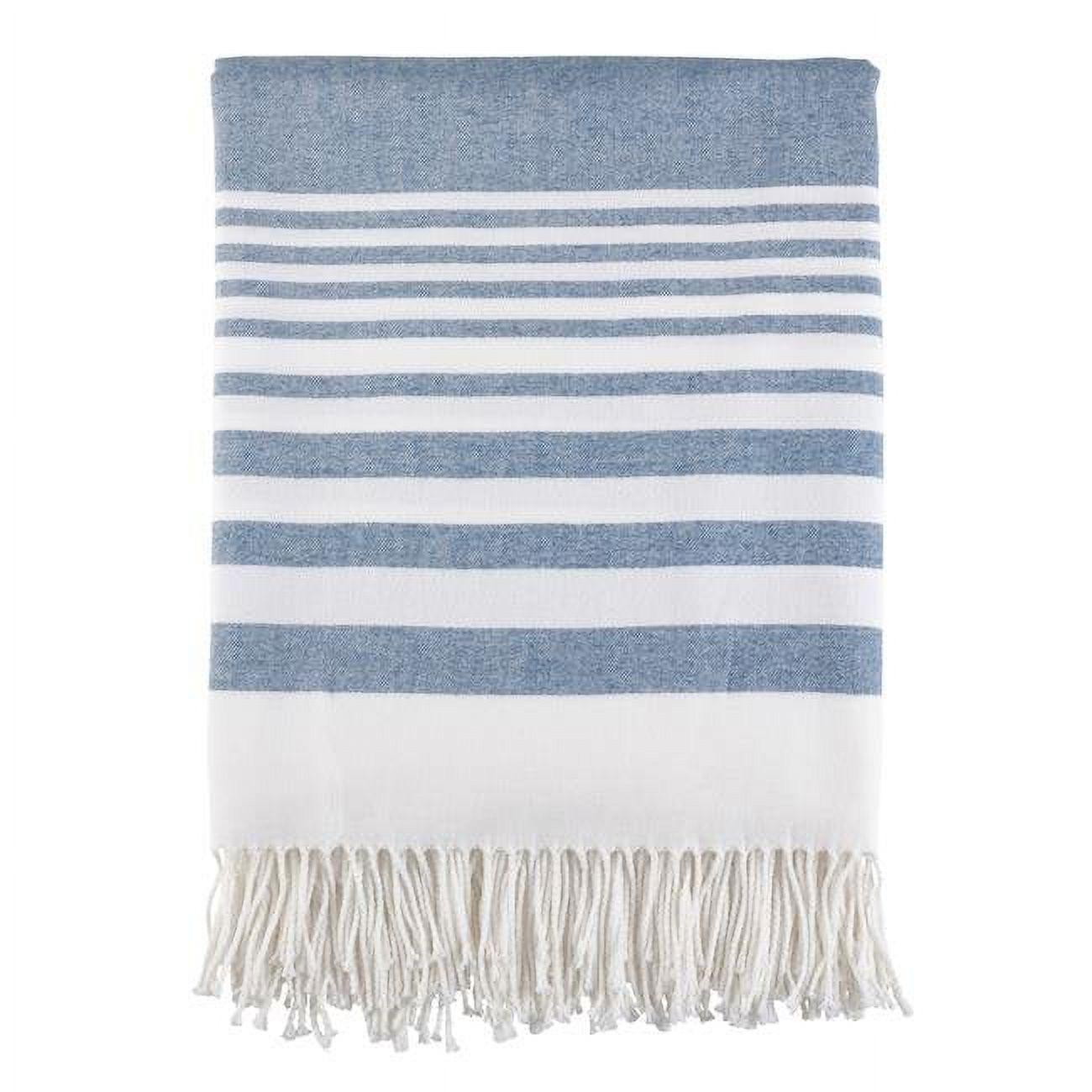 Blue and White Striped Fringe Throw Blanket