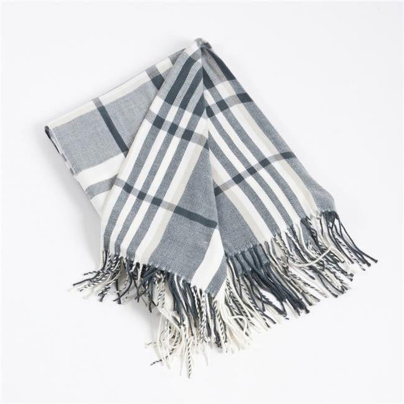 Cozy Gray Plaid Wool Throw with Tassels, 50" x 60"