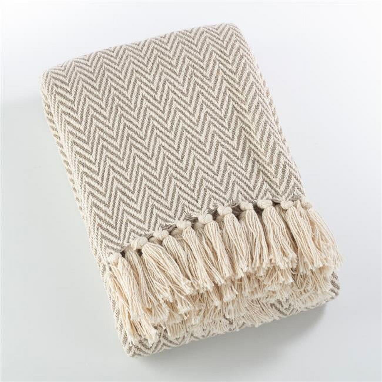 50"x60" Sevan Soft Cotton Diamond Weave Throw Blankets Light Brown - Saro Lifestyle: Tasseled, Year-Round Comfort