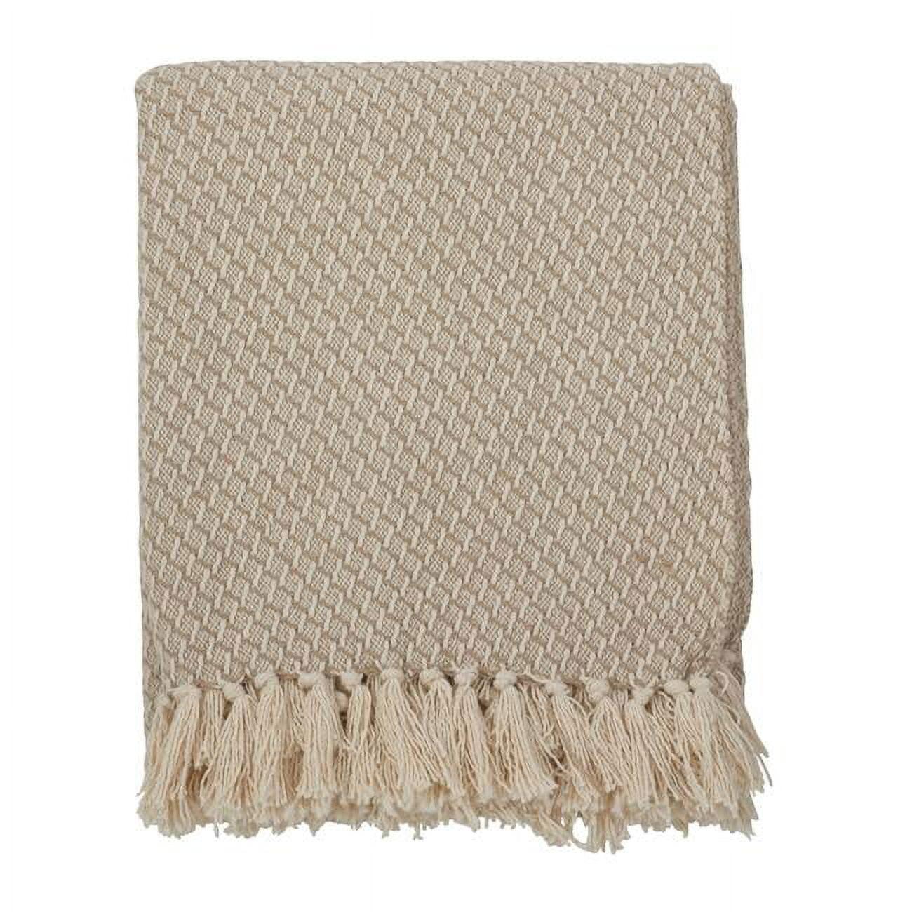 Beige Cotton Geometric Tassel Trim Throw Blanket