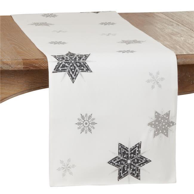 White Embroidered Snowflakes Polyester Table Runner