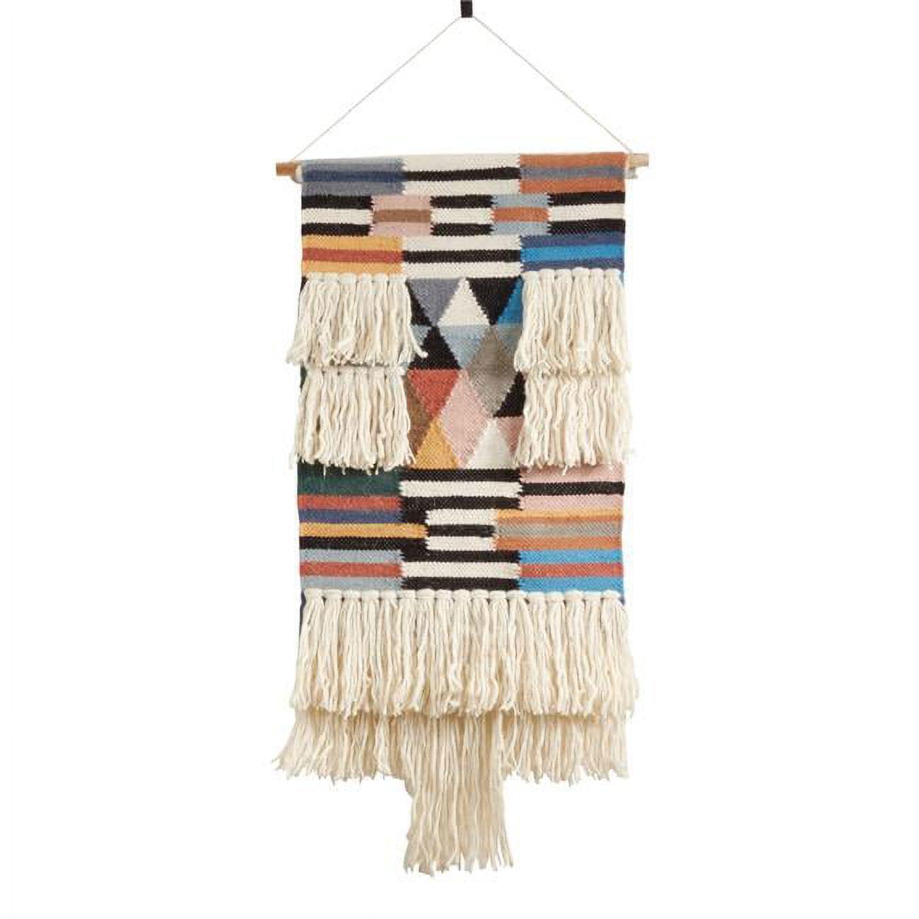 Colorful Woven Wool Wall Hanging with Fringe Design