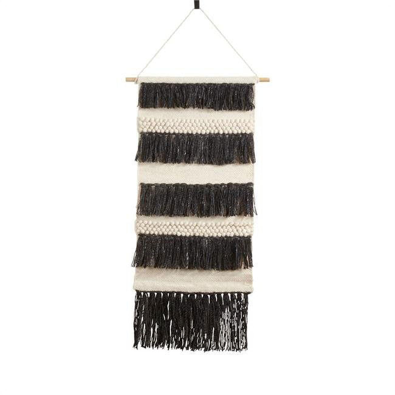 Black and White Wool Layered Fringe Wall Hanging