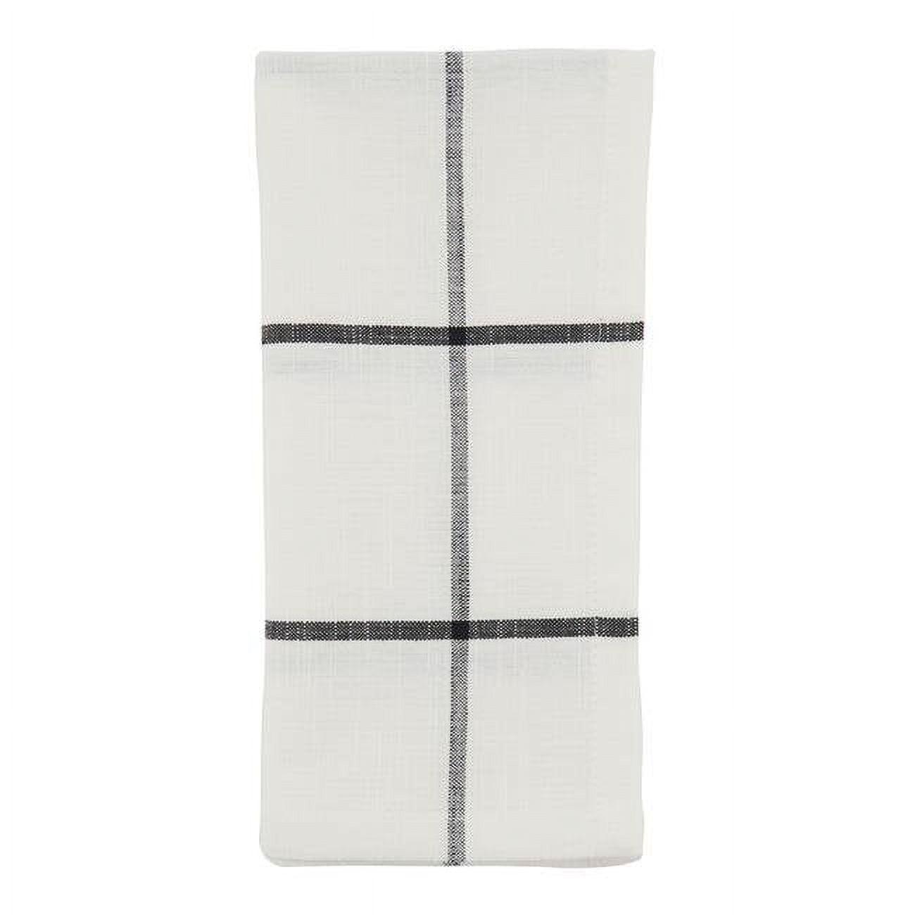 White and Green Plaid Cotton Table Napkins, Set of 4