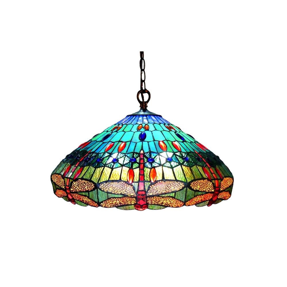 Scarlet Tiffany-Style Dragonfly Glass Pendant Lamp with Bronze Finish