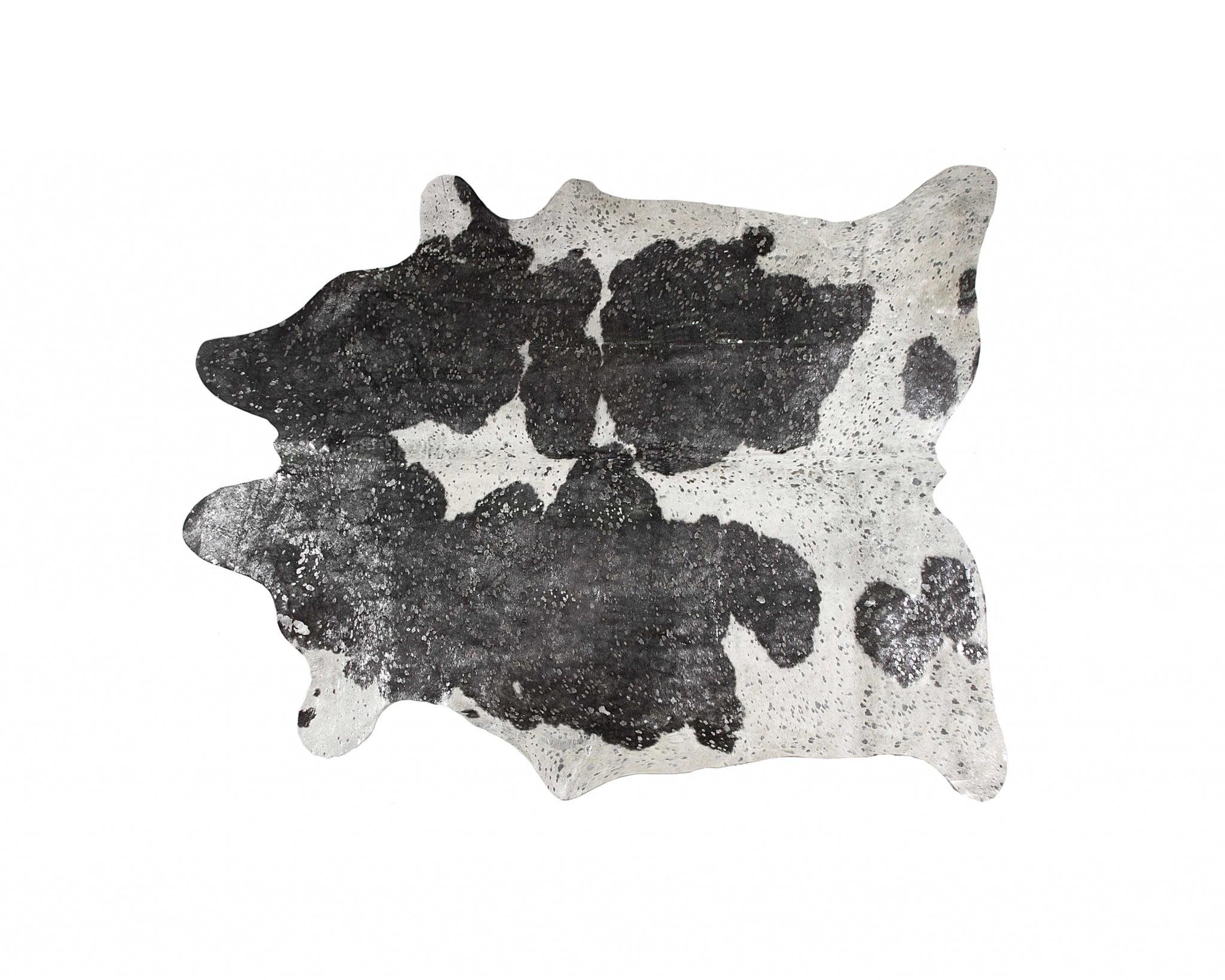 Luxurious Handmade Brazilian Cowhide Rug in Black, Silver, and White